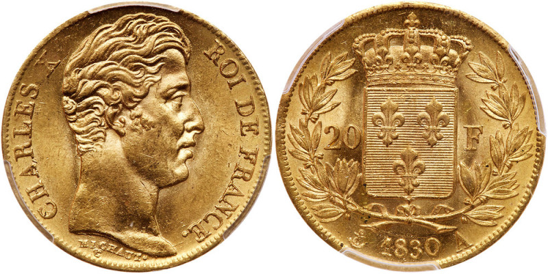 France. Charles X (1824-1830). Gold 20 Francs, 1830-A. Paris mint. (Fr 549; Gad ...