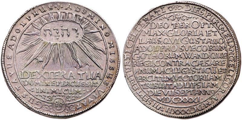 German States: Erfurt. Swedish Occupation. Gustav II Adolf. "Purim" Taler, 1632....