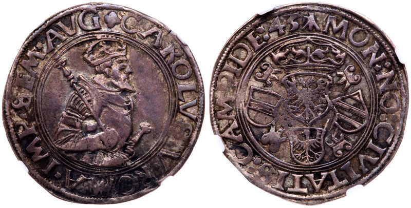 German States: Kempten. HRE Charles V (1519-1556). Half Taler (15)43. Armored ha...