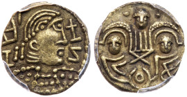 Great Britain. Anglo- Saxon. Post-Crondall Types (c.655-675). Base Gold Thrymsa. PCGS AU50