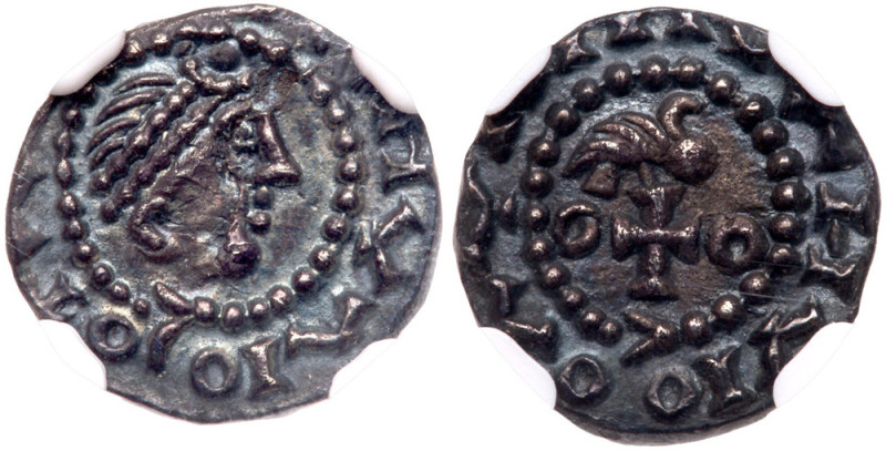 Great Britain. Anglo-Saxon. Kent, Wihtred, 690-725. Silver Sceatta, 1.07 g. "Blc...