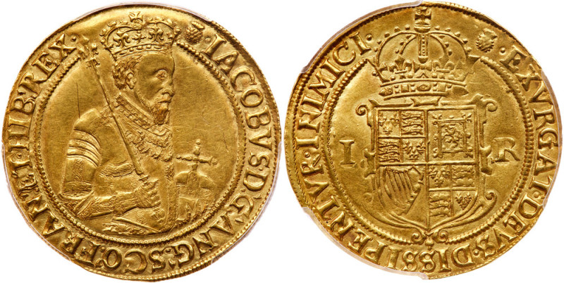 Great Britain. James I (1603-1625). Gold Sovereign of Twenty Shillings, undated....