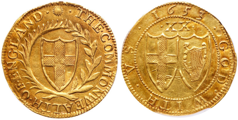 Great Britain. Commonwealth (1649-1660). Gold Unite of 20 Shillings, 1653. Mint ...