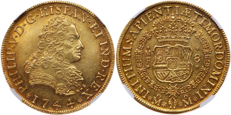 Mexico. Felipe V (1700-1746). Gold 8 Escudos, 1744 Mo MF. Mexico City mint. Peru...