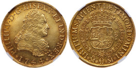 Mexico. Felipe V (1700-1746). Gold 8 Escudos, 1744 Mo MF