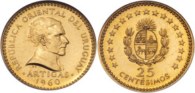 Uruguay-Republic. Pattern 25 Centesimos struck in Gold, 1960