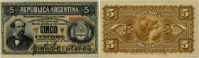 Country : ARGENTINA 
Face Value : 5 Centavos 
Date : 01 janvier 1884 
Period/Province/Bank : Banco Nacional 
Catalogue reference : P.5 
Alphabet - sig...