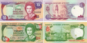 Country : BERMUDA 
Face Value : 5 et 20 Dollars Petit numéro 
Date : 20 février 1989 
Period/Province/Bank : Bermuda Monetary Authority 
Catalogue ref...