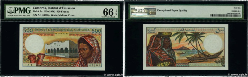 Country : COMOROS 
Face Value : 500 Francs 
Date : (1976) 
Period/Province/Bank ...