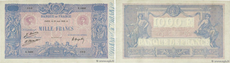 Country : FRANCE 
Face Value : 1000 Francs BLEU ET ROSE 
Date : 25 juin 1926 
Pe...