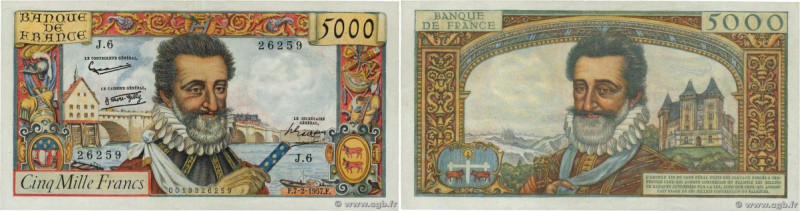 Country : FRANCE 
Face Value : 5000 Francs HENRI IV 
Date : 07 février 1957 
Per...