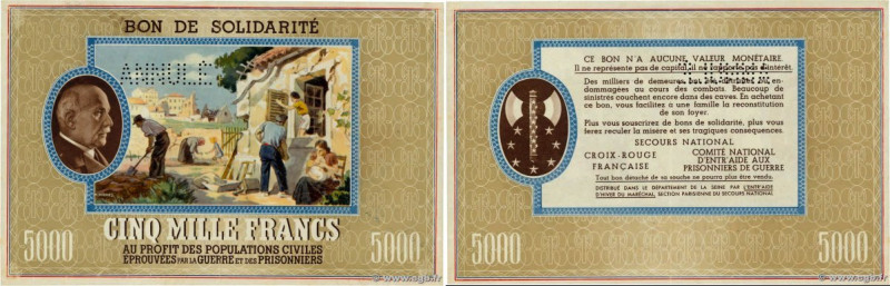 Country : FRANCE 
Face Value : 5000 Francs BON DE SOLIDARITÉ Annulé 
Date : 1941...