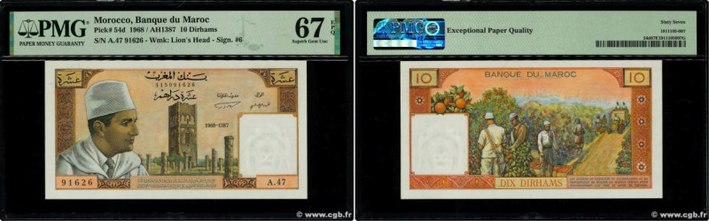 Country : MOROCCO 
Face Value : 10 Dirhams 
Date : 1968 
Period/Province/Bank : ...