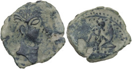 Celtic World. Iberia, Irippo. Augustus (27 BC - 14 AD) (?). AE Semis. Struck late 1st century BC. D/ Bare head right. R/ Female figure seated left, ho...