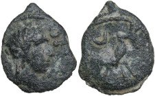 Celtic World. Iberia, Obulco. AE Semis, c. 1st Century BC. D/ Laureate head of Apollo to right; [NIG to left], OBVL to right. R/ Bull standing right; ...