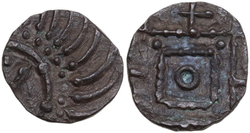 Celtic World. Anglo-Saxon. AR Sceatt. Series E, late Variety. D/ “Porcupine” rig...