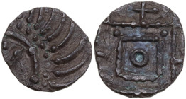 Celtic World. Anglo-Saxon. AR Sceatt. Series E, late Variety. D/ “Porcupine” right. R/ Standard with pellets to inner corners and central annulet, cro...