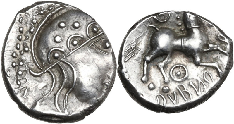 Celtic World. Central Gaul, Aedui. Doubno. AR Quinarius, c. 100-50 BC. D/ [ANOR]...