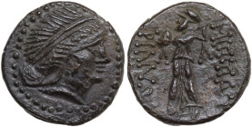 Celtic World. Thrace, Mesembria. AE 19 mm, c. 250-175 BC. D/ Diademed female head right. R/ Athena Promachos left; crested helmet in inner left field....
