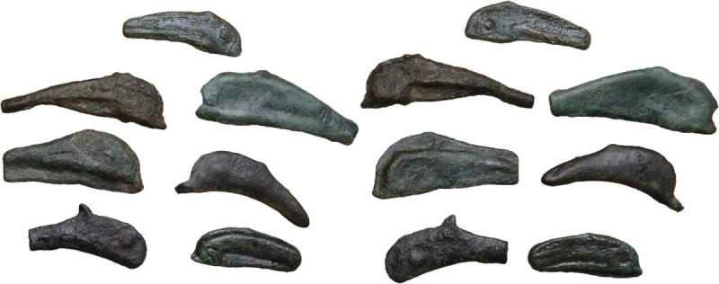 Celtic World. Skythia, Olbia. Lot of seven (7) AE dolphin shaped proto-money, 5t...