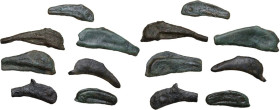 Celtic World. Skythia, Olbia. Lot of seven (7) AE dolphin shaped proto-money, 5th century BC. SNG Cop. 72; SNG BM Black Sea 361. AE.