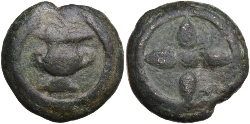 Greek Italy. Uncertain of Inland Etruria. Wheel/Crater series. AE Cast Uncia, 3r...