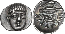Greek Italy. Central and Southern Campania, Phistelia. AR Obol, c. 325-275 BC. Obv. Head of young male facing slightly right. Rev. Barley grain and mu...