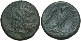 Greek Italy. Eastern Italy, Larinum. AE Quadrunx, c. 210-175 BC. Obv. Laureate head of Jupiter right. Rev. LADINOD. Eagle right on thunderbolt; in exe...