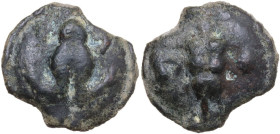 Greek Italy. Northern Apulia, Luceria. AE Cast Uncia, c. 217-212 BC. Obv. Frog. Rev. Corn-ear; to left, pellet; to right, L. HN Italy 677e; Vecchi ICC...