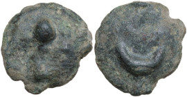 Greek Italy. Northern Apulia, Luceria. Light series. AE Cast Semuncia, c. 217-212 BC. Obv. Crescent. Rev. Thyrsos with fillets. HN Italy 677f; Vecchi ...