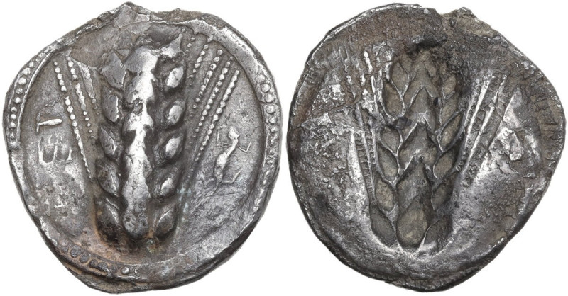 Greek Italy. Southern Lucania, Metapontum. AR Stater, c. 510-470 BC. Obv. Barley...