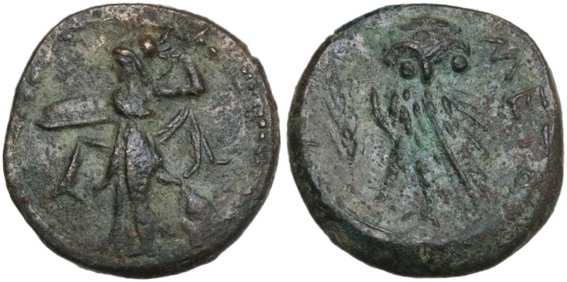 Greek Italy. Southern Lucania, Metapontum. AE 15 mm, c. 300-250 BC. Obv. Athena ...