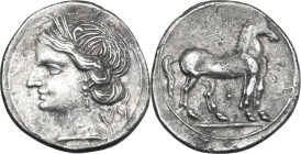 Greek Italy. Bruttium, Carthaginians in South-West Italy. AR Quarter Shekel, c. 215-205 BC. Second Punic War issue. Uncertain Punic mint in Bruttium, ...