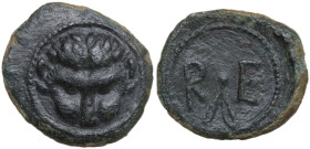 Greek Italy. Bruttium, Rhegion. AE Onkia, c. 450-425 BC. Obv. Lion mask facing. Rev. R-E; sprig of leaves between. HN Italy 2517; SNG ANS 678-679. AE....