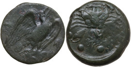 Sicily. Akragas. AE Hemilitron, c. 425-410 BC. Obv. Eagle standing right, head raised, clutching hare in talons; to right, locust (or fly). Rev. Crab ...