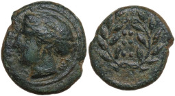 Sicily. Himera. AE Hemiltron, c. 415-409 BC. Obv. Head of nymph left; before, six pellets; behind, IM. Rev. Six pellets within wreath. HGC 2 479; CNS ...