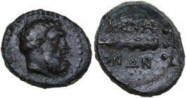 Sicily. Menaion. AE Quadrans, c. 2nd century BC. Obv. Bearded head of Herakles right. Rev. MENA/INΩN. Club; three pellets below. HGC 2 763; CNS III 12...
