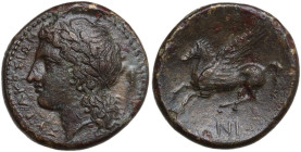 Sicily. Syracuse. Agathokles (317-289 BC). AE 18 mm, c. 310-305 BC. Obv. [ΣYPAKOΣ]IΩN. Laureate head of Apollo left; cornucopiae behind. Rev. Pegasos ...
