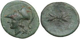 Sicily. Syracuse. Agathokles (317-289 BC). AE 15 mm, c. 305-295 BC. Obv. Head of Athena left in Corinthian helmet. Rev. [ΣΥΡΑΚ-ΟΣΙΩΝ]. Winged thunderb...