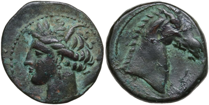 Punic Sardinia. AE 21 mm. c. 300-264 BC. Uncertain mint. Obv. Wreathed head of K...