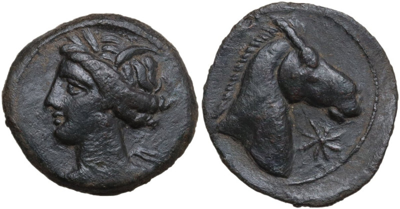 Punic Sardinia. AE 21 mm. Circa 300-264 BC. Uncertain mint. Obv. Wreathed head o...