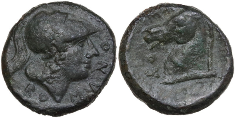 Anonymous. AE Half Unit, after 276 BC, Neapolis mint. Obv. Helmeted head of Mine...