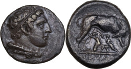 Anonymous. AR Didrachm, uncertain Campanian mint, 269-266 BC (?). Obv. Head of Hercules right, with club and lion's skin over shoulder. Rev. She-wolf ...