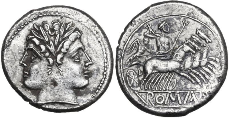 Anonymous. AR Quadrigatus (Didrachm), uncertain Campanian mints, 216 BC. Obv. La...