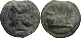 Janus/prow to right libral series. AE Cast As, c. 225-217 BC. Obv. Laureate head of Janus. Rev. Prow right; above, I. Cr. 35/1; Vecchi ICC 75. HN Ital...