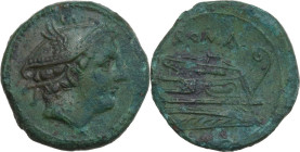 Post semilibral series. AE Semuncia, c. 215-212 BC. Obv. Head of Mercury right. Rev. ROMA. Prow right. Cr. 41/11. AE. 5.51 g. 19.00 mm. A lovely examp...