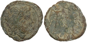 Anonymous. AE debased Victoriatus, uncertain Campanian mints, 215-211 BC. Obv. Laureate head of Jupiter right. Rev. Victory standing right, crowning t...