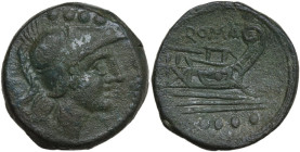 Anonymous. AE Triens, c. 211 BC. Obv. Helmeted head of Minerva right; above, four pellets. Rev. Prow right; below, four pellets. Cr. 56/4 ( pl. XI, 12...