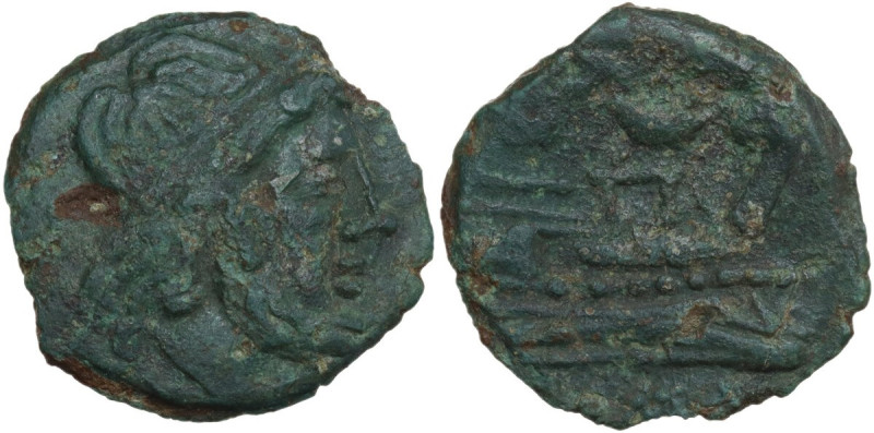 Victory series. AE Semis, Central Italian mint, 211-208 BC. Obv. Laureate head o...