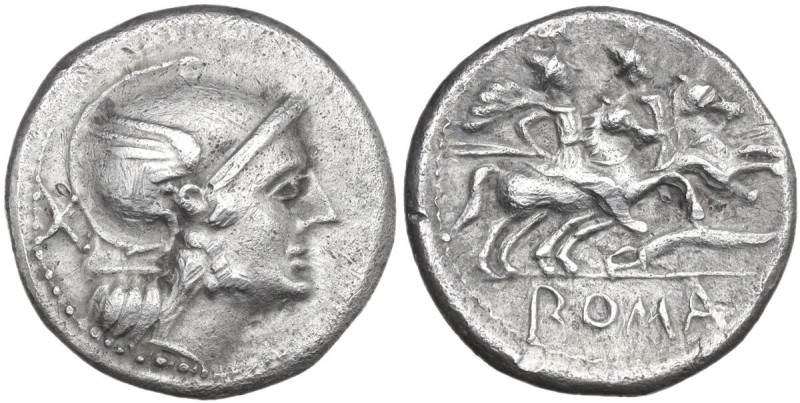 Falcata, first series. AR Denarius, uncertain Spanish mint (Cartagena?), 210 BC....